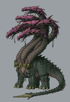 a drawing of a dragon with pink and purple feathers on it's back legs