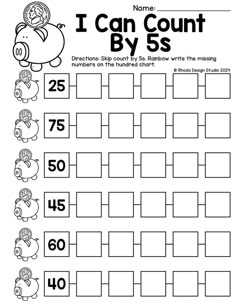 I Can Count: Skip Counting by 5s Worksheets Counting By Fives Activity, Skip Counting Second Grade, Skip Counting Worksheets 2nd Grade, Counting By 5s, Skip Counting By 5, Skip Counting By 5's, Counting Backwards, Counting In 5s