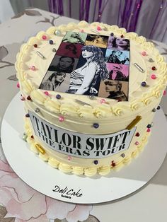 there is a cake with pictures on it