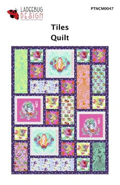 Tiles Quilt by Ladeebug Design 37x49 Great for Baby Size Quilt or Wall Hanging pattern Only - Etsy Tula Pink Quilt, Tiled Quilt, Panel Quilt Patterns, Curiouser And Curiouser, Wall Hanging Pattern, Tula Pink Fabric, Beginner Quilt, Pattern Tiles, Quilting Designs Patterns