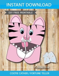 a pink tiger mask with the words instant printable on it and an origami crane