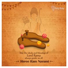 a poster for lord rama's birthday with flowers on the ground and an image of a