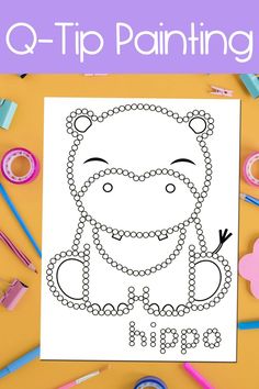 a coloring page with the words q - tip painting on it, surrounded by pencils and