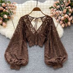 Women Lace Blouse, Mode Hippie, Lace Blouse Long Sleeve, Estilo Hippie, Earthy Outfits, Puff Long Sleeves, Mode Inspiration, Looks Vintage, Lace Blouse