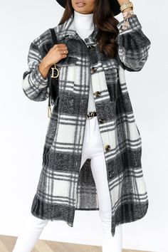 Details: Material: Cotton Blending Style: Casual, Elegant Pattern Type: Plaid Element: Pocket, Buckle Neckline: Turndown Collar Sleeve Style: Regular Sleeve Sleeve Length: Long Sleeve Clothing Length: Long Closed Type: Cardigan Type: Full Print Size(in) Bust Length Sleeve Length Shoulder Width S 40.9 40.9 19.7 20.1 M 42.5 41.3 20.1 20.1 L 44.1 41.7 20.5 20.5 XL 45.7 42.1 20.9 20.5 2XL 47.2 42.5 21.3 20.5 Tips: Due to the many variations in monitors, the color in the image could look slightly dif Plaid Overcoat, Woolen Coat Woman, Long Coat Jacket, Winter Plaid, Checked Jacket, Women Overcoat, Stil Elegant