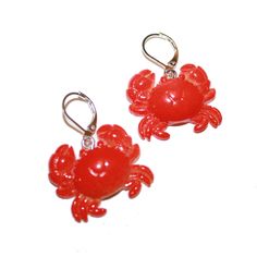 "Red Crab Earrings They measure 1.25\" long Hooks are sterling plated, extra secure and work with gauges" Novelty Red Pierced Earrings, Red Novelty Drop Earrings, Crab Earrings, Red Crab, Ocean Earrings, Mermaid Earrings, Red Lobster, Themed Jewelry, Big Earrings