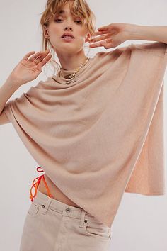 The perfect minimalist layer, this floaty poncho features a classic triangle hem and cowl neckline for effortless style. **Fit:** Relaxed **Features:** Pull-over style, triangle hem, cowl neckline, open sides, relaxed sleeves **Why We | Simply Triangle Poncho Jacket by Free People in Tan Poncho Shirt, Summer Poncho, Poncho Outfit, Outfit Planning, Boho Poncho, Florida Trip, Poncho Jacket, Trip Outfits, Outfit Plan