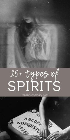 a woman sitting in front of a cake with the words types of spirits on it