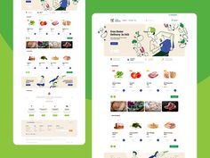 two screens showing different food items on the same page, one is green and the other is white