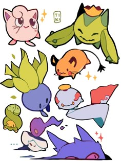 several different types of pokemon characters