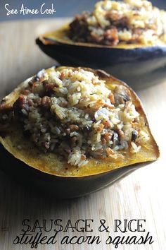 stuffed acorn squash with sausage and rice