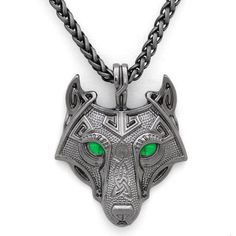 The Nordic Wolf is represented many times in Norse Mythology. Geri and Freki were the wolves of Odin. Odin taught his Viking warriors how to fight and live like a real wolf pack. Fenrir is the monster wolf who would end up killing Odin in the final battle of Ragnarok. Stainless Steel Norse Wolf Head Necklace, with Green or Red Eyes Choose between Silver Matt, Bronze or Gold plating for the Chain and the Head Norse Fenrir, Wolf Pendant Necklace, Viking Wolf, Wolf Eyes, Amulet Charm, Wolves Pendants, Wolf Necklace, Head Necklace, Viking Pendant