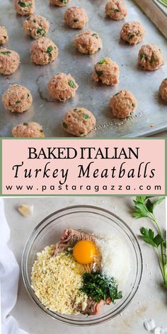 Baked Italian Turkey Meatballs on a baking sheet. Baked Italian Turkey Meatballs, Spaghetti Turkey Meatballs, Italian Turkey Meatballs Recipe, Turkey Meatball Pasta Recipe, Turkey Meatballs In Oven, Ground Turkey Italian Meatballs, Kids Turkey Meatballs, Juicy Turkey Meatballs, Ground Turkey Meatballs Healthy