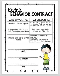 the behavior contract for kids to use with their parents in school or at home,