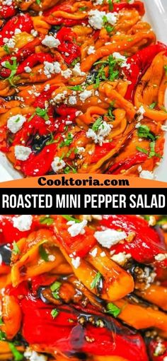 two images of roasted mini pepper salad