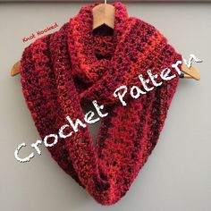 a crocheted scarf hanging on a clothes hanger with the words crochet pattern below it