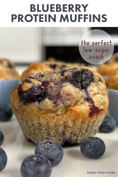 blueberry protein muffins with the title overlay