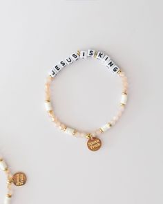 The perfect sparkly + bold accent to spark conversations and complete your outfit! Little Words Project Bracelet Ideas, Christian Friendship Bracelets, Christian Beaded Bracelets, Friendship Bracelets Beaded, Beaded Name Bracelet, Christian Friendship, Embroidered Bracelet, Christian Bracelets, Jesus Is King