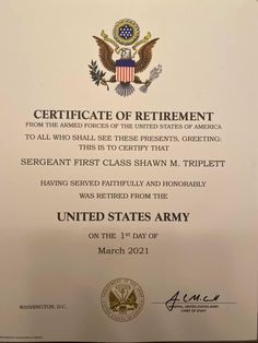 an award certificate for the united states army