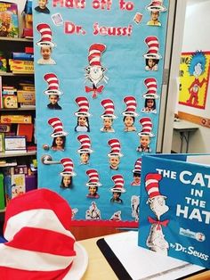 the cat in the hat themed classroom display