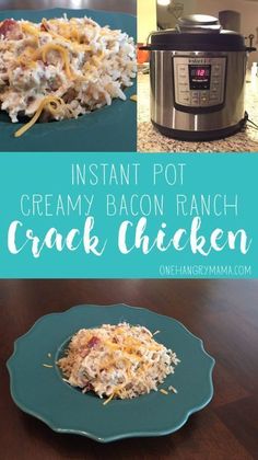 instant pot creamy bacon ranch crock chicken recipe in the slow cooker with text overlay