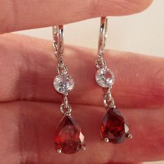 Ruby Dangle Earrings, Ruby Earrings Silver, Pretty Earrings Aesthetic, Red And Silver Earrings, Red Drop Jewelry With Matching Earrings, Red Hypoallergenic Jewelry For Formal Occasions, Hypoallergenic Red Jewelry For Formal Occasions, Formal Red Hypoallergenic Jewelry, Red Drop Jewelry For Anniversary