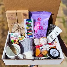 a box filled with lots of food and snacks