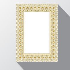 a white and gold square frame with an intricate pattern on the edges, in front of a light gray background