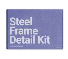 the steel frame detail kit is shown in blue and white, with words on it