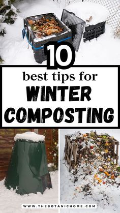 A cold winter scene featuring a compost tumbler and a compost bucket, showcasing winter composting techniques for beginners. Winter Vegetables Gardening, Kitchen Scraps, Compost Soil, Eco Lifestyle, Organic Gardening Tips, Composting, Grow Your Own Food, Garden Soil