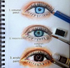 an open notebook with three different types of eyeliners and the words how to draw eyes