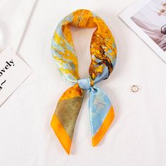 Product information: Pattern: multiple choices Color: branches small yellow flowers, branches small pattern Blue, scarf buckle orange, scarf Buckle Red, striped flower skin pink striped flower orange, striped flower black white, leaf pink Processing Method: Printing Material: Rayon Function: Decoration Length (CM):70*70 Packing list: Scarf * 1 Product Image: Spring Floral Print Scarves As Gifts, White Square Scarf For Spring, Casual Yellow Scarf For Spring, Summer Floral Print Silk Scarf As Gift, Casual Orange Summer Scarf, Elegant Gold Scarves For Spring, Elegant Yellow Summer Scarf, Bohemian Scarves For Spring Gift, Trendy Silk Scarf For Spring Gift