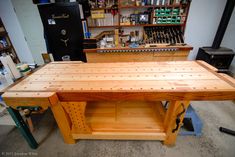 a workbench made out of wood in a shop