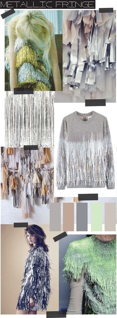 a collage of different colors and styles of clothes with fringes on them, including silver