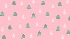 a pink background with green and white christmas trees