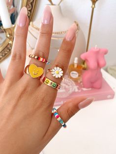 Funky Ring, Fairytale Ring, Smiley Face Design, Colorful Rings, Funky Rings, Queen Rings, Cute Ring, Heart Choker Necklace