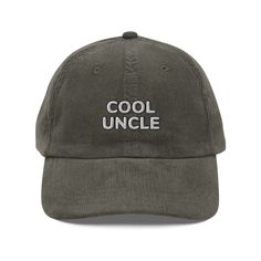 Calling all uncles! Step up your style with an embroidered old-school cap. It's crafted from 100% cotton corduroy that's soft to the touch and comfy to wear. It features an adjustable strap with a gold-colored buckle for a great fit and a visor to protect you from the sun and wind. Complete your look with this embroidered corduroy cap and rock a cool vibe all day long. * 100% cotton corduroy * Unstructured, 6-panel, low-profile * Cotton twill sweatband and taping * 6 embroidered eyelets * Adjust Winter Cotton Dad Hat With Curved Bill, Casual Corduroy Dad Hat With Flat Bill, Winter Cotton Dad Cap, Winter Cotton Dad Hat, Casual Adjustable Baseball Cap With Embroidered Text, Casual Adjustable Hats With Embroidered Text, Casual Corduroy Dad Hat With Curved Brim, Casual Corduroy Trucker Hat, Casual Corduroy Hat With Embroidered Logo