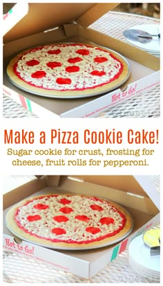 a pizza in a box with the words make a pizza cookie cake