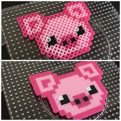 two pictures of the same object made out of perler beads