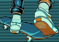 a skateboarder's feet and shoes are shown in this pop art style