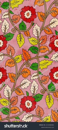 an abstract floral pattern with leaves and flowers on pink background stock photo - 71798