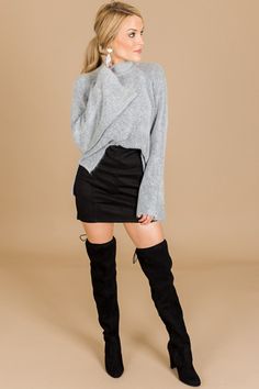 Made for Suede Skirt :: NEW ARRIVALS :: The Blue Door Boutique Trendy Gray Mini Skirt For Fall, Stretch Mini Skirt For Going Out In Fall, Chic Gray Mini Skirt For Fall, Casual Mini Skirt For Going Out In Fall, Suede Skirt Outfit, Winter Skirts, Winter Skirt, Blue Door, Suede Skirt