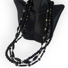 N1394 Triple Strand Genuine Lucite Black & Gold Mixed Beaded Necklace Aprox 24" Bundle & Save! Join The Live Shows! Automatically Save 25% On 3+! Buy With Confidence! 1000+ Listings Available! New Items Added Weekly! Party Cohost, Posh Ambassador & Mentor With 3000+ Sales! #Jesisfashionz #Statement #Jewelry #Fun #Fashion #Fashionjewelry #Style #Gunmetal #Statementearrings #Chunky #Funky #Diva #Largeearrings #Runway #Boutique #Ear #Accessories #Accessory #Different #Glam #Model #Unique #Earrings Black Multi-strand Necklaces For Formal Occasions, Vintage Black Beaded Necklace With Beaded Chain, Elegant Black Multi-strand Beaded Necklaces, Vintage Black Beaded Chain Necklace, Formal Multi-strand Black Beaded Necklaces, Formal Multi-strand Black Beaded Necklace, Formal Black Multi-strand Beaded Necklaces, Formal Black Multi-strand Beaded Necklace, Elegant Black Beaded Chain