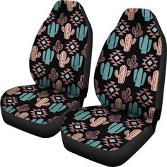 cactus pattern car seat covers with two front and rear seats in pink, blue and black