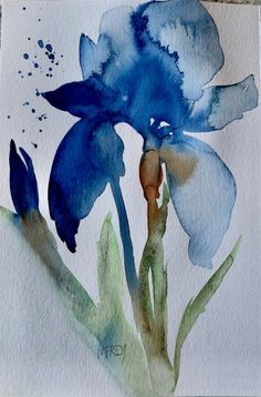 a watercolor painting of a blue flower