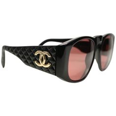 700 Chanel Black Quilted Rectangular Gold "CC" Logo Sunglasses  | From a collection of rare vintage sunglasses at https://www.1stdibs.com/fashion/accessories/sunglasses/ Sunglasses 2000s, 1990s Chanel, Chanel Mens, Chanel Eyewear, Chanel Glasses, Trendy Eyewear, Logo Sunglasses, Glasses Logo, Chic Sunglasses