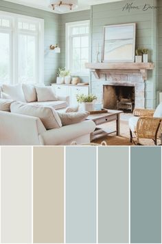 Coastal Paint Color Palette With Hex Codes Modern Coastal Color Palette, Beach House Paint Colors Interior, Beach Bedroom Colors, Beach Paint Colors, Coastal Color Scheme, Cottage Paint Colors, Beach Color Palettes