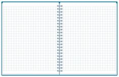 a blank notebook with blue lines on the page and lined paper in front of it