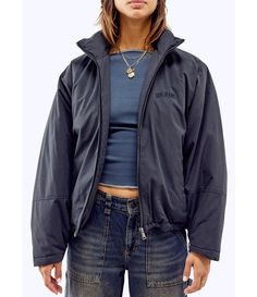 From BDG Urban Outfitters&#x2C; this jacket features:Funnel necklineLong sleevesZip-front closurePolyester/cottonMachine wash/tumble dryImported. Urban Outfitters Long Sleeve, Bdg Urban Outfitters, Womens Jackets, Oversized Denim Jacket, Oui Oui, Cargo Jeans, Dillard's, Lightweight Jacket, Ripped Jeans