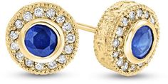 Zales Blue Sapphire and 1/5 CT. T.W. Diamond Vintage-Style Circle Stud Earrings in 14K Gold Circle Stud Earrings, September Birthday, Circle Earrings Studs, Circle Studs, Diamond Stud Earrings, Diamond Stud, Vintage Diamond, Birthday Girl, Diamond Earrings Studs